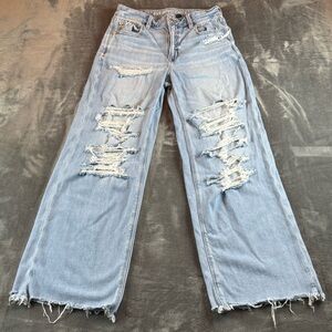 American Eagle Women's Jeans Super High Rise Baggy Wide Leg Distressed Size 2